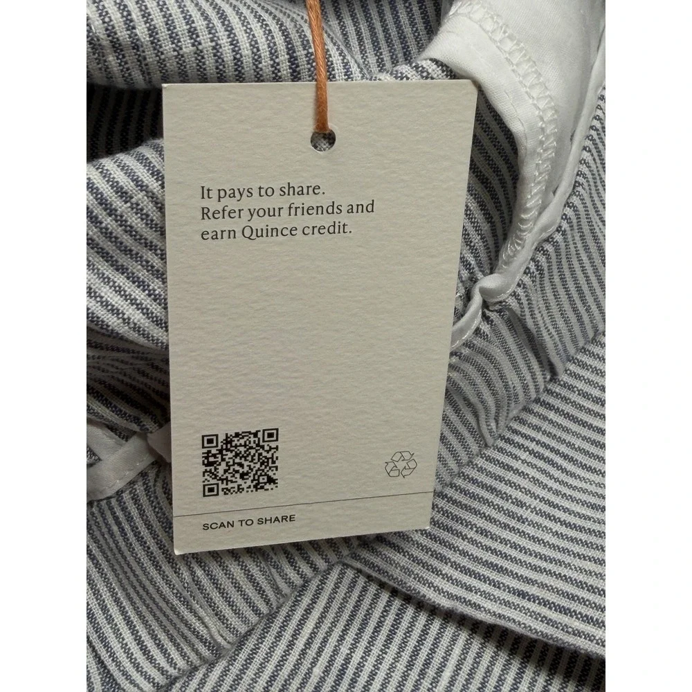 Quince Pants Womens Medium Blue Pinstripe European Linen Summer Beach Coastal